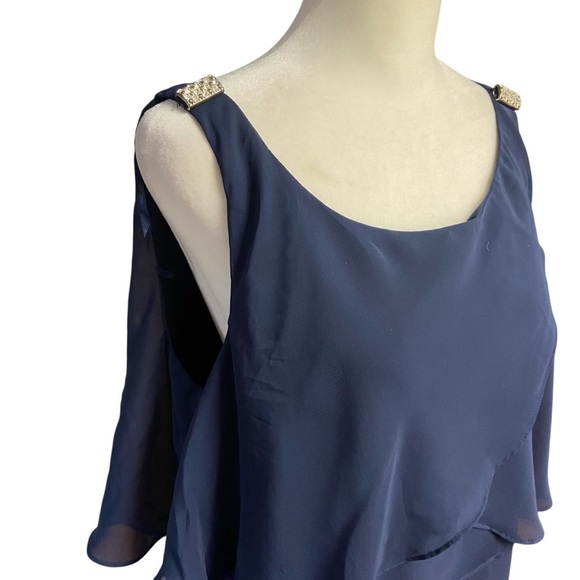 SIGNATURE TESSA Sleeveless Layered Cocktail Dress Size 14W Navy Rhinestone Party - Picture 10 of 14